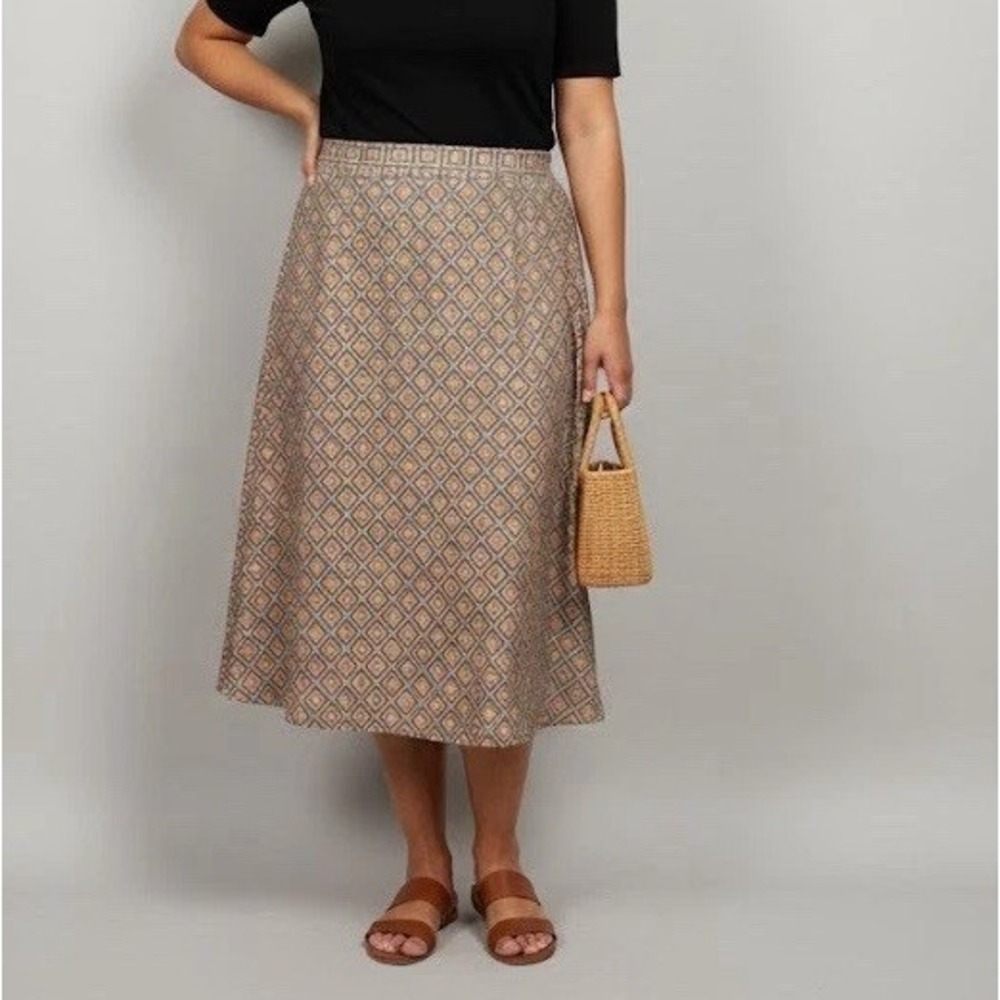 Valerie Stevens Silk Geometric Print A-Line Skirt Size 12 Boho‎ Preppy Chic Work